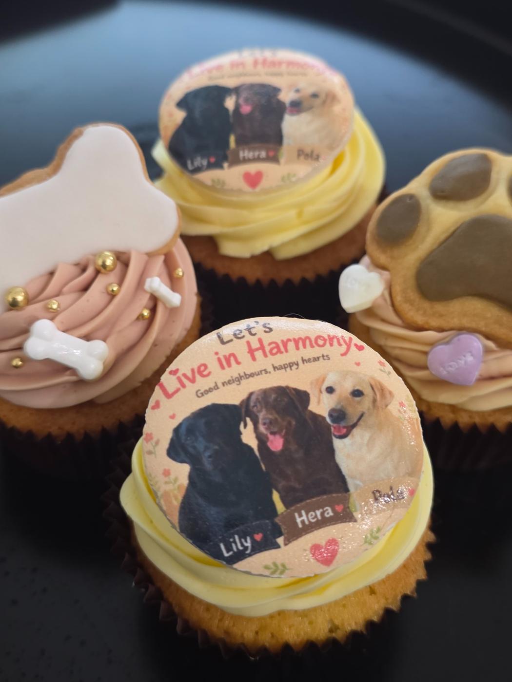 Decorated cupcakes featuring guide dog designs