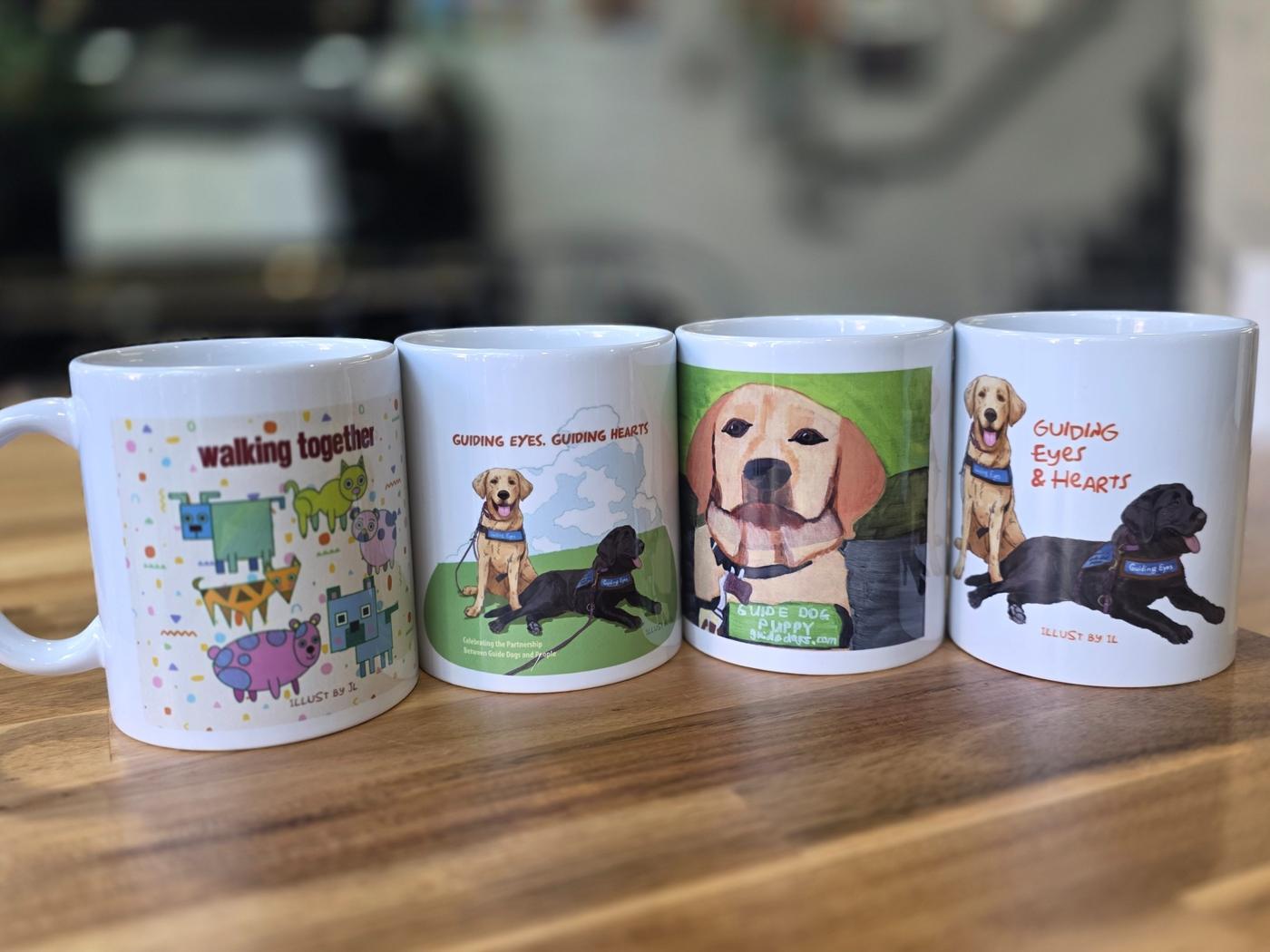 Guide dog awareness mugs with original artwork by artists with disability
