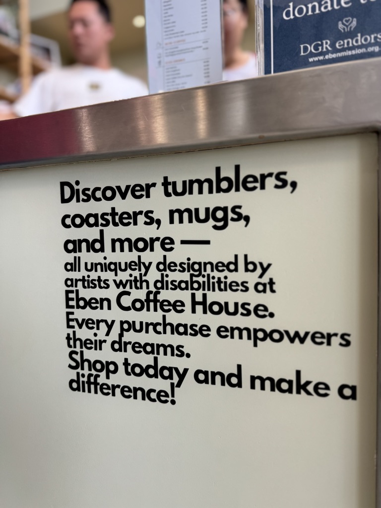Display promoting products designed by artists with disability at Eben Coffee House
