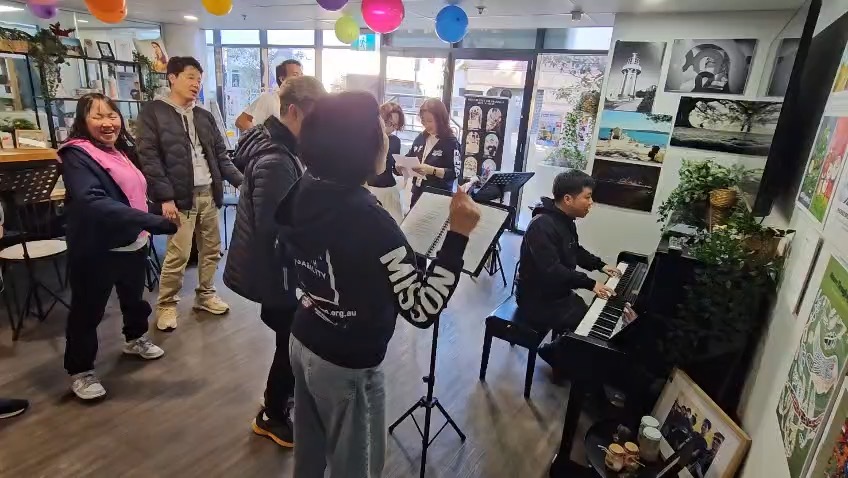Participants connecting through a community music session